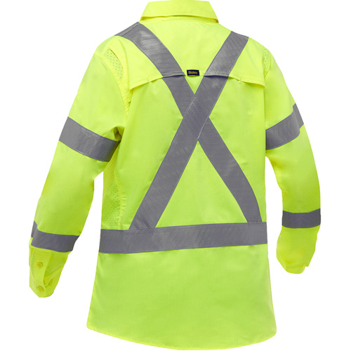 Chemise de travail &agrave; manches longues et X au dos Bisley avec X-Airflow pour femmes, Poly-coton, Petit, Jaune lime haute visibilit&eacute; Ottawa Fastener Supply