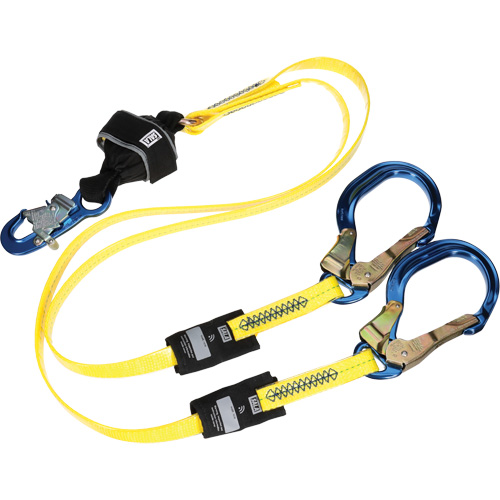 Twin-Leg Arc Flash Coated Web Shock-Absorbing Lanyard, 6', Rebar Hook Center, Snap Hook Leg Ends Ottawa Fastener Supply