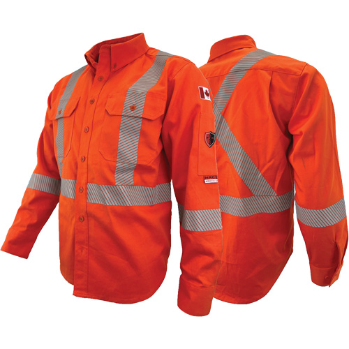 Atlas Guardian&reg; FR/AR Work Shirts with 2" Striping, X-Small, High Visibility Orange Ottawa Fastener Supply