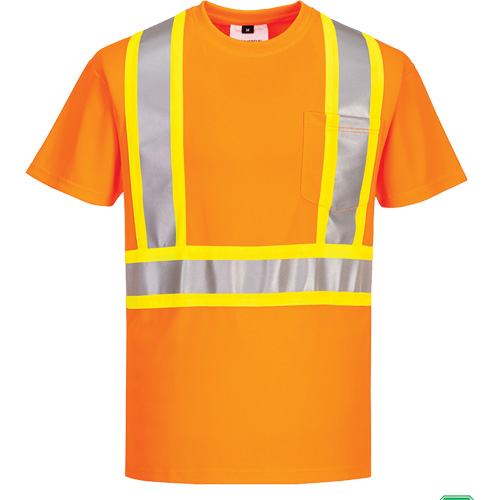 Contrast-Striped Safety T-Shirt, Polyester, Small, High Visibility Orange Ottawa Fastener Supply