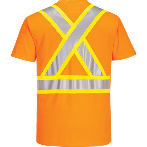 Contrast-Striped Safety T-Shirt, Polyester, Small, High Visibility Orange Ottawa Fastener Supply