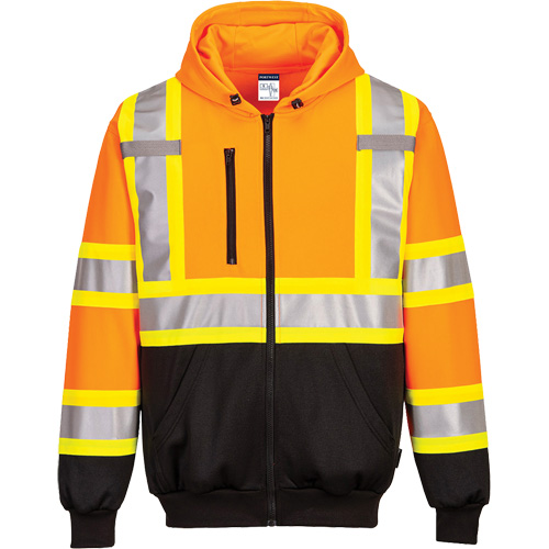 Contrast-Striped Safety Hoodie, Small, Black/High Visibility Orange Ottawa Fastener Supply