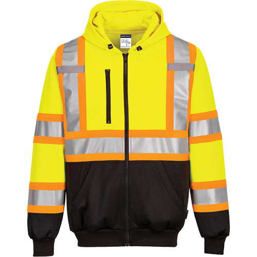 Contrast-Striped Safety Hoodie, Small, Black/High Visibility Lime-Yellow Ottawa Fastener Supply