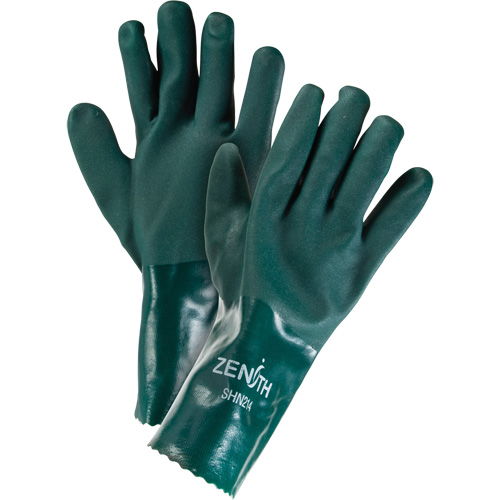 Double Dipped Green Gloves, 12" L, PVC, Cotton Jersey Inner Lining, 70-mil Ottawa Fastener Supply