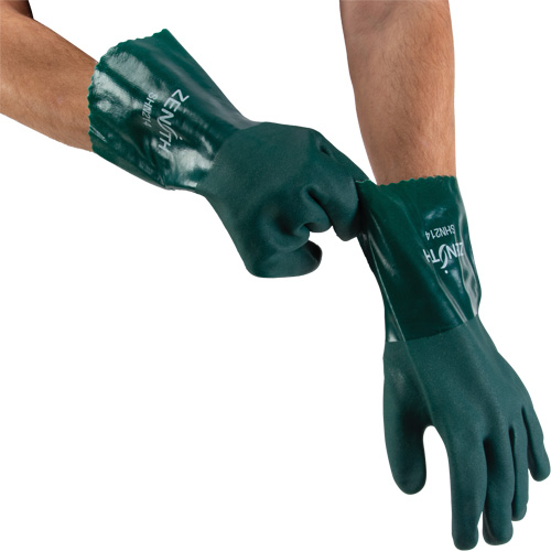 Double Dipped Green Gloves, 12" L, PVC, Cotton Jersey Inner Lining, 70-mil Ottawa Fastener Supply
