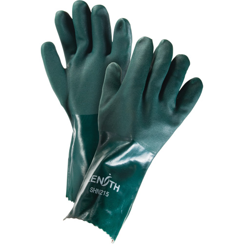 Double Dipped Green Gloves, 14" L, PVC, Cotton Jersey Inner Lining, 70-mil Ottawa Fastener Supply