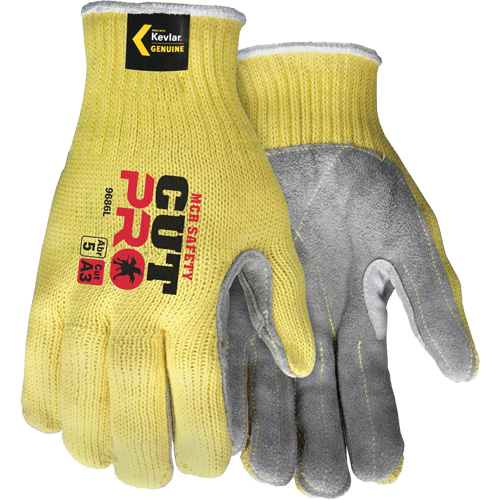 Gants de travail r&eacute;sistant &agrave; la coupe CutPro avec paume en cuir fendu, Taille Petit, Calibre 7, Enveloppe en Kevlar, ASTM ANSI niveau A3 Ottawa Fastener Supply