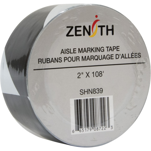 Aisle Marking Tape, 2" x 108', PVC, Black and White Ottawa Fastener Supply