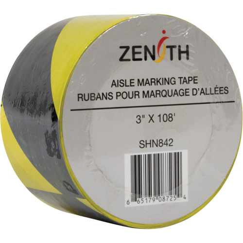 Aisle Marking Tape, 3" x 108', PVC, Noir et jaune Ottawa Fastener Supply