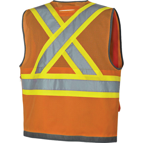 Veste de s&eacute;curit&eacute; pour arpenteur Pioneer avec fermeture &agrave; glissi&egrave;re et dos en maille, Orange haute visibilit&eacute;, Petit, Polyester Ottawa Fastener Supply