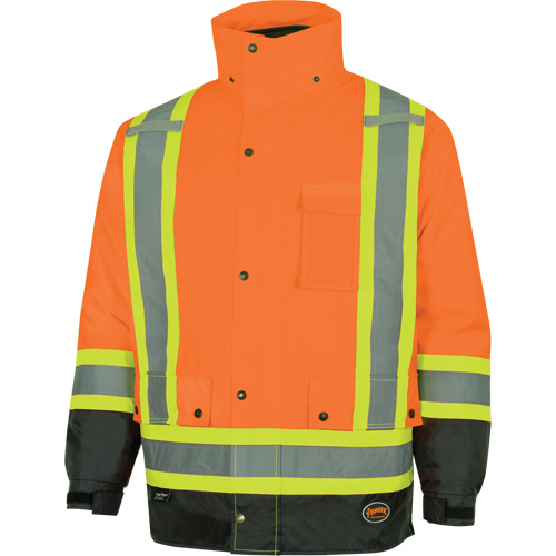 5056 Pioneer&reg; Yukon 7-in-1 Waterproof Winter Safety Parka, Polyester, Black/High Visibility Orange, X-Small Ottawa Fastener Supply