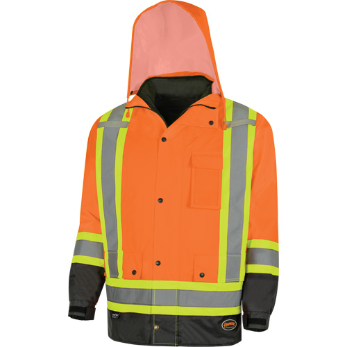 5056 Pioneer&reg; Yukon 7-in-1 Waterproof Winter Safety Parka, Polyester, Black/High Visibility Orange, X-Small Ottawa Fastener Supply