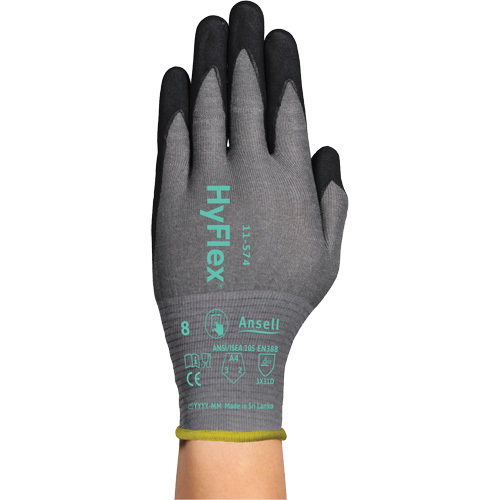 Gants r&eacute;sistants &agrave; la coupe HYFLEX 11-574, Taille Moyen/8, Calibre 21, Rev&ecirc;tement Mousse de nitrile, Enveloppe en Intercept, ASTM ANSI niveau A4/EN 388 niveau D Ottawa Fastener Supply