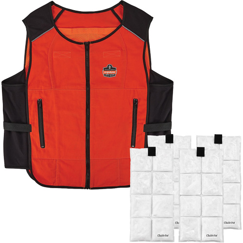 Veste de refroidissement &agrave; changement de phase l&eacute;g&egrave;re avec sachets de recharge Chill-Its 6260, 2T-grand/3T-grand, Orange Ottawa Fastener Supply