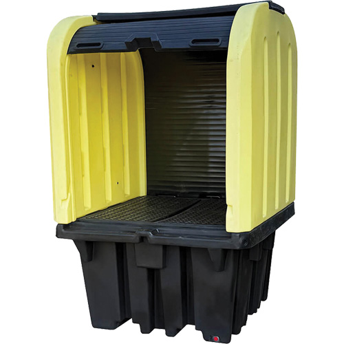 Yellow Roll Top Hardcover Spill Pallet with Drain, 65" L x 65" W x 101" H, 5000 lbs. Load Capacity Ottawa Fastener Supply