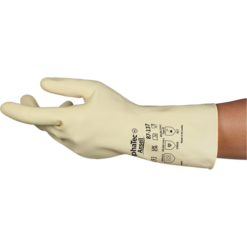 AlphaTec&reg; 87-137 Lightweight Natural Gloves, Size 8, 11.8" L, Rubber Latex, 16-mil Ottawa Fastener Supply