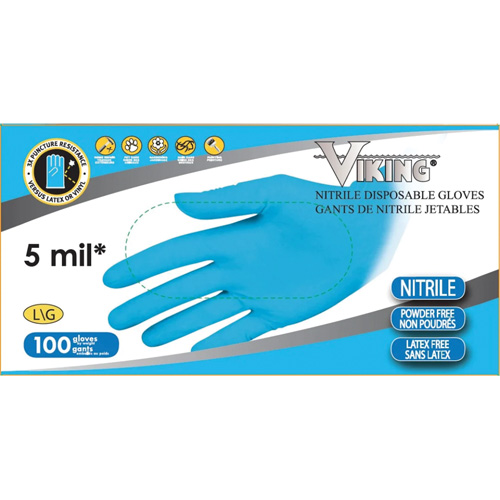 Gants jetables 34600, T-Grand, Nitrile, 5 mils, Sans poudre, Bleu Ottawa Fastener Supply