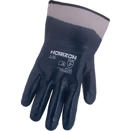 Gants bleu marine avec manchettes renforc&eacute;es &agrave; entoilage coll&eacute; Horizon, T-Grand, R&ecirc;vetement Nitrile, Enveloppe en Jersey/Coton Ottawa Fastener Supply