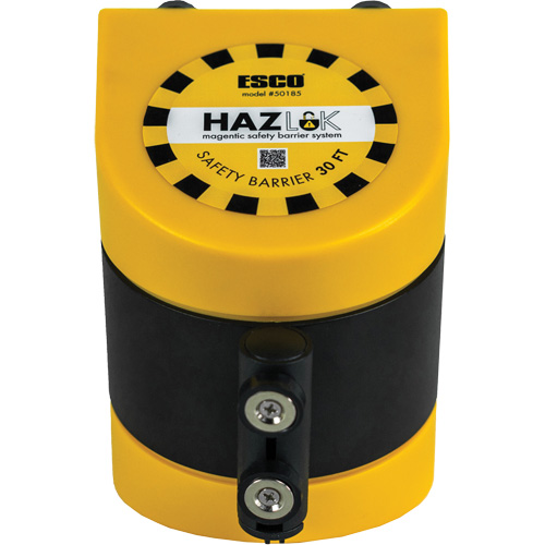 Syst&egrave;me de barri&egrave;re de s&eacute;curit&eacute; HAZLOK, Plastique, Fixation magn&eacute;tique, 30', Ruban Noir et jaune Ottawa Fastener Supply