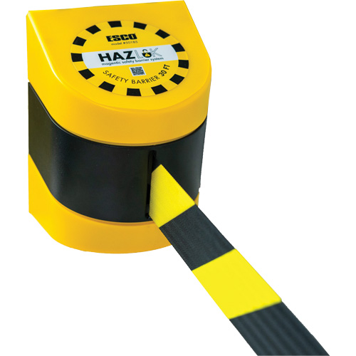Syst&egrave;me de barri&egrave;re de s&eacute;curit&eacute; HAZLOK, Plastique, Fixation magn&eacute;tique, 30', Ruban Noir et jaune Ottawa Fastener Supply