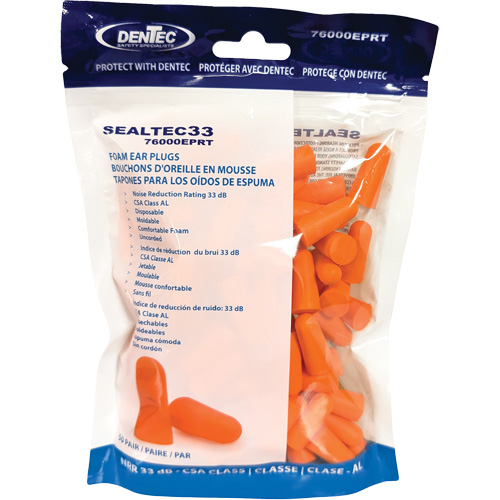 Bouchons d'oreilles jetables en mousse orange SEALTEC33, Vrac - Sac en poly Ottawa Fastener Supply