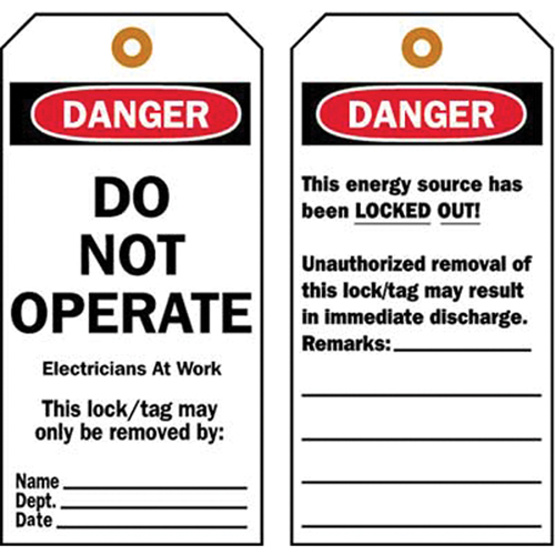 Lockout Tags, Plastic, 3" W x 5-1/2" H, English Ottawa Fastener Supply