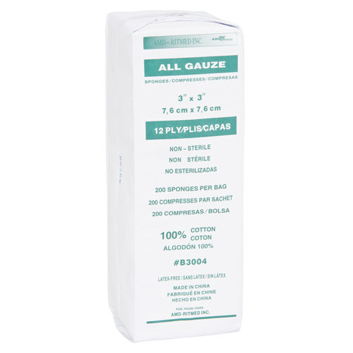 Gauze Sponges, Pad, 3" L x 3" W, Medical Device Class 1 Ottawa Fastener Supply