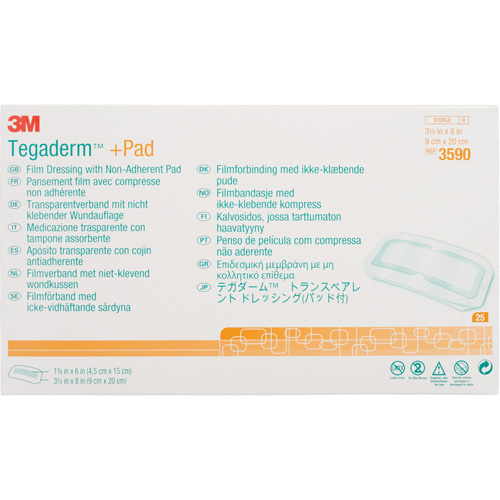 Tegaderm Transparent Dressing With Absorbent Pad, Rectangular/Square, 8", Plastic, Sterile Ottawa Fastener Supply