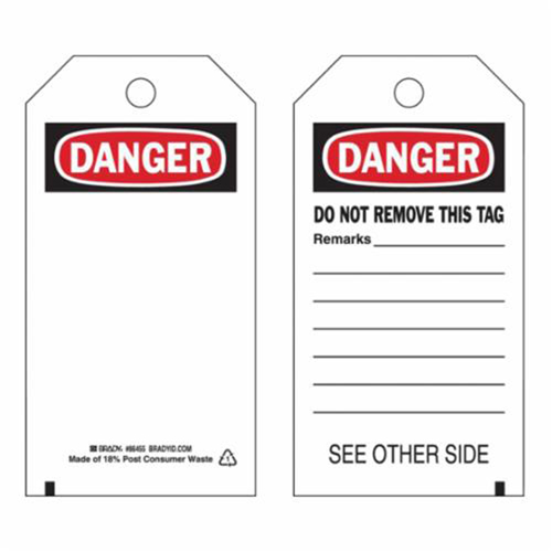 Self-Laminating Safety Tags, Polyester, 3" W x 5-3/4" H, English Ottawa Fastener Supply