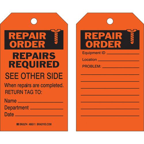 Safety Repair Tag, Polyester, 4" W x 7" H, English Ottawa Fastener Supply