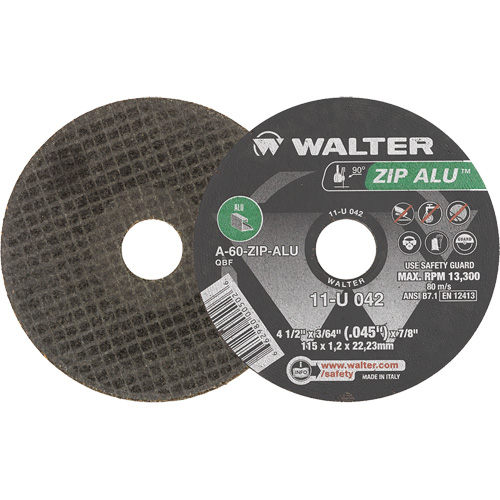 Meule &agrave; tronçonner Zip Alu, 4-1/2" x 3/64", Arbre de 7/8", Type 1, Oxyde d'aluminium, 13 300 Tr/min Ottawa Fastener Supply