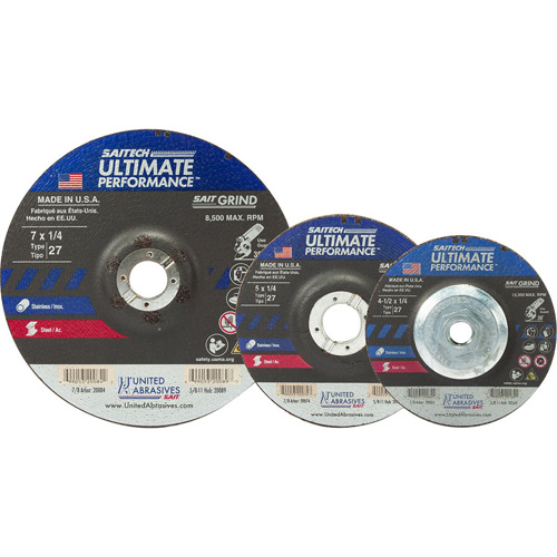 Meule Saitech Ultimate Performance, 9" x 1/4", Arbre 7/8", Oxyde d'aluminium, Type 27 Ottawa Fastener Supply