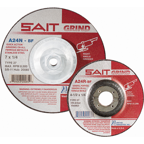 A24N Fast Grinding Wheel, 7" x 1/4", 7/8" Arbor, Aluminum Oxide, Type 27 Ottawa Fastener Supply