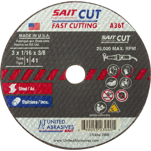 Cut-Off WHEEL (A36T), 13" x 1/16", 1/4" Arbor, Type 27, Aluminum Oxide, 25000 RPM Ottawa Fastener Supply