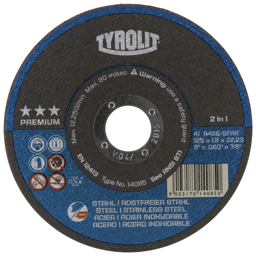 Disque de coupe, 5" x 1/16", Arbre de 7/8", Type 27, Oxyde d'aluminium, 12250 Tr/min Ottawa Fastener Supply