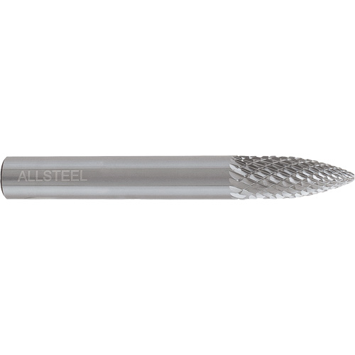 AllSteel Tapered Shape Carbide Burr, SG-5, 1/2" Dia., 1/4" Shank, 1" Depth of Cut Ottawa Fastener Supply