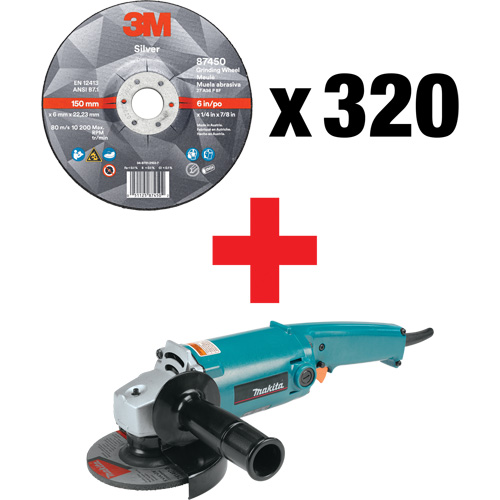 Silver Grinding Wheel & Angle Grinder Kit, 5" x 1/4", 7/8" Arbor, Ceramic, Type 27 Ottawa Fastener Supply