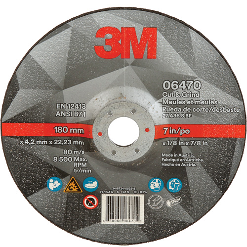 Meule &agrave; tronçonner, 7" x 1/8", Arbre de 7/8", Type 27, C&eacute;ramique Ottawa Fastener Supply