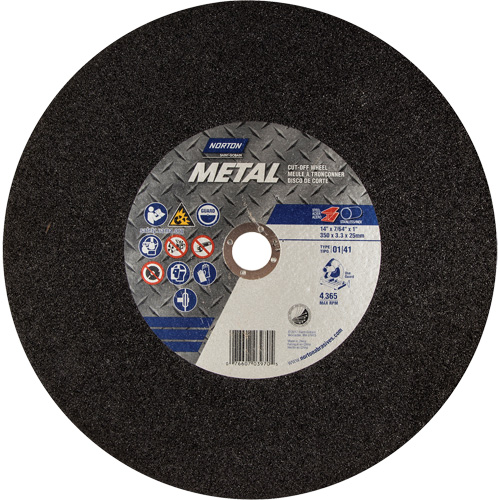 Metal A Chop Saw Cut-Off Wheel, 14" x 3/32", 1" Arbor, Type 01/41, Aluminum Oxide, 4365 RPM Ottawa Fastener Supply