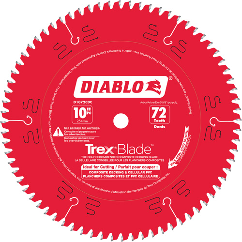 Lame de scie &agrave; d&eacute;couper Trex Blade, 10", 72 dents, Pour Plastique/Plastique Ottawa Fastener Supply