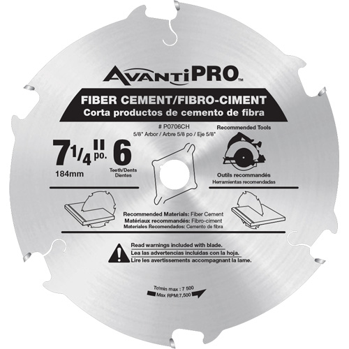 AvantiPro Cutting Saw Blade, 7-1/4", 6 Teeth, Fibre Cement Use Ottawa Fastener Supply