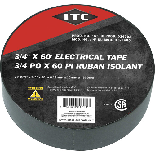 IET-3460 Ruban isolant, Ruban &eacute;lectrique, Rubans isolant, 19 mm (3/4") x 18,28 m (60'), Noir Ottawa Fastener Supply