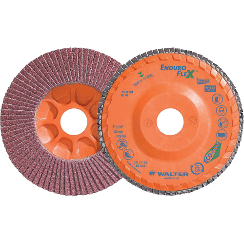 Disque &agrave; lamelles Stainless Enduro-Flex, 5" x 5", Type 27, Grain 40, Alumine de zirconium Ottawa Fastener Supply