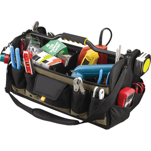 Sacs &agrave; outils souples &agrave; dessus ouvert de 20", Polyester, 27 pochettes, Noir Ottawa Fastener Supply