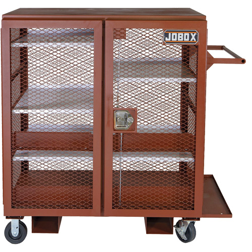 Mobile Mesh Cabinet, Steel, 37 Cubic Feet, Red Ottawa Fastener Supply