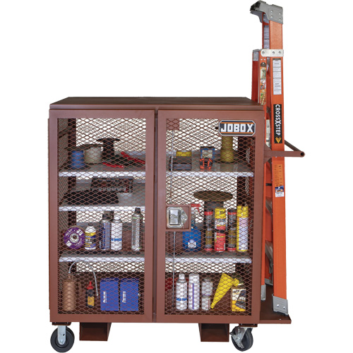 Mobile Mesh Cabinet, Steel, 37 Cubic Feet, Red Ottawa Fastener Supply