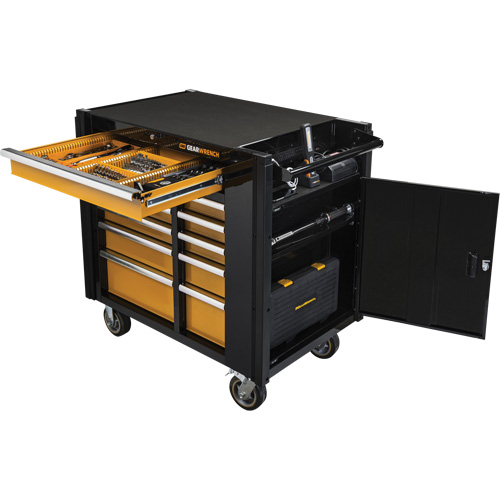 Powered Tool Cart, 11 Drawers, 42-1/2" W x 24-7/16" D x 41" H, Black/Orange Ottawa Fastener Supply