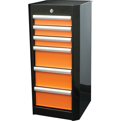 Coffre &agrave; outils lat&eacute;ral, 6 tiroirs, 16" la x 18" p x 34" h, Noir/Orange Ottawa Fastener Supply
