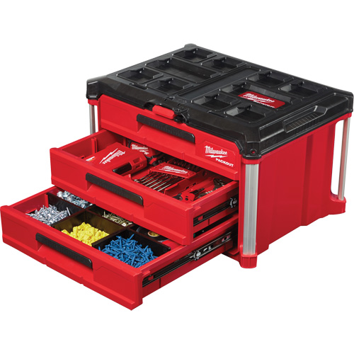 Packout 3-Drawer Tool Box, 16-1/3" x 14-1/3" x 22-1/5", Black/Red Ottawa Fastener Supply