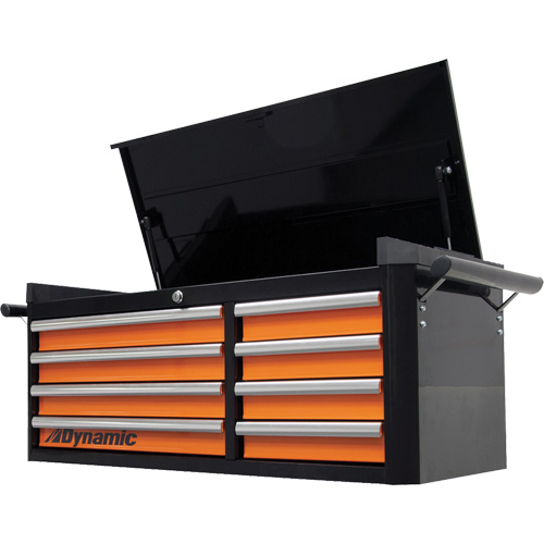 Top Chest, 42" W, 8 Drawers, Black/Orange Ottawa Fastener Supply